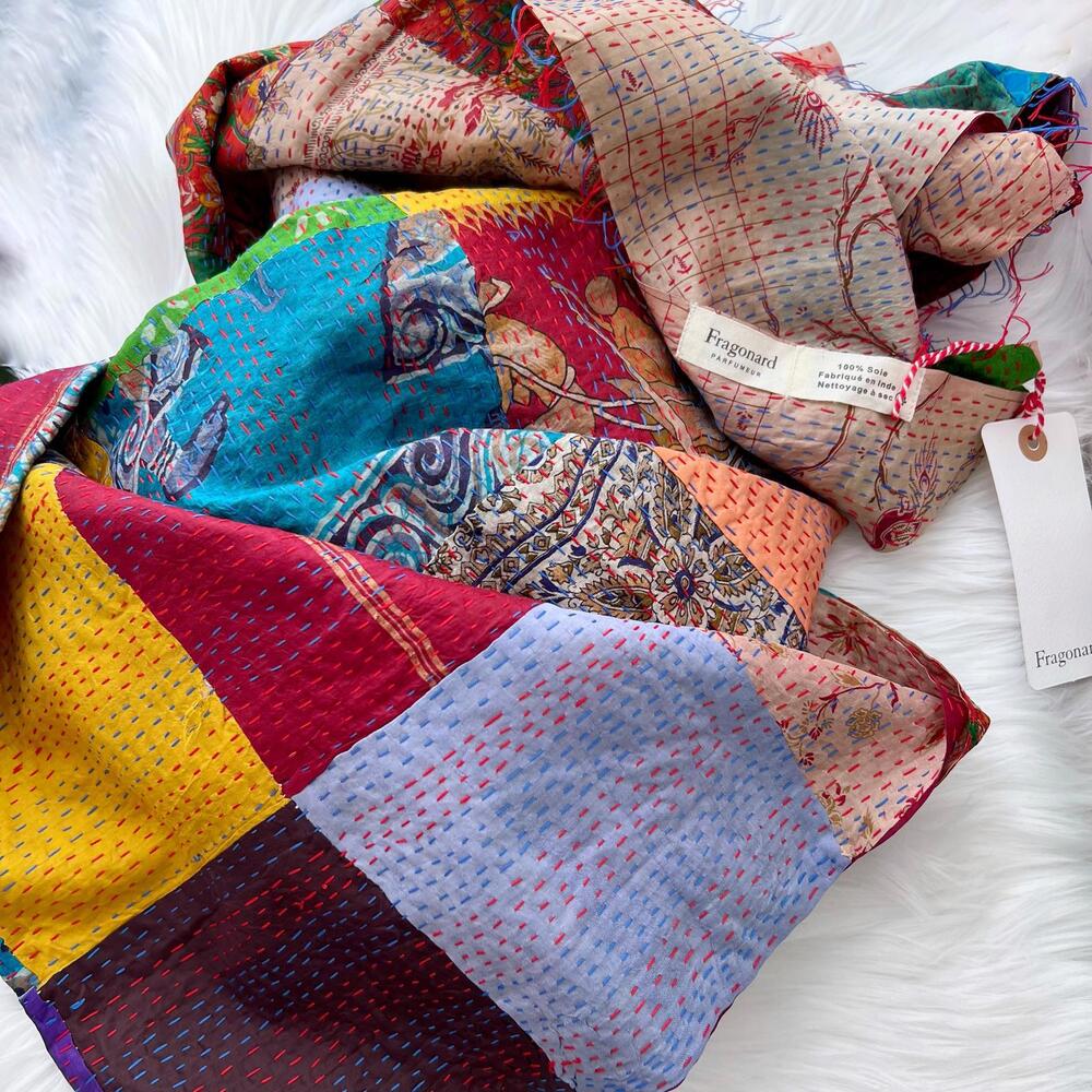 NWT Fragonard Parfumeur - Chale Imprime Kantha Quilted silk shawl wrap